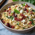 Homemade Orzo Pasta Salad with Feta and Sun Dried Tomatoes - flirtyfood