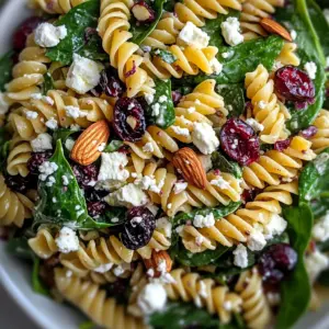 Nutritious Spinach Pasta Salad with Feta and Cranberries