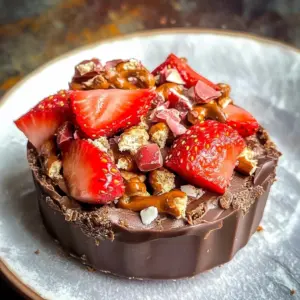 Chocolate strawberry pretzel fudge cups