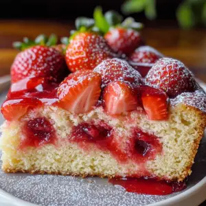 Easy Strawberry Cake with Strawberry Sauce