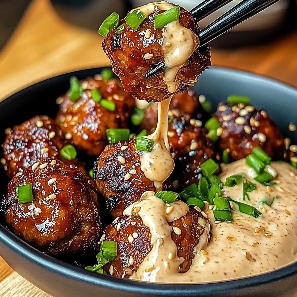 Korean BBQ Meatballs with Spicy Mayo Dip