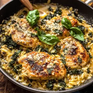 Lemon Cream Sauce Smothered Chicken and Orzo