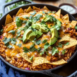 One Skillet Saucy Chicken Tortilla Enchilada Rice Bake