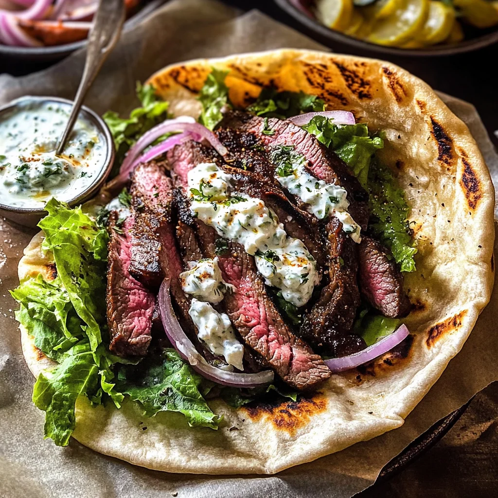 Sheet Pan Steak Gyros with Feta Tzatziki Sauce