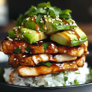 Teriyaki Chicken Avocado Rice Stack