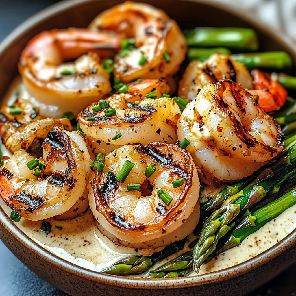 Grilled Shrimp Bowl with Asparagus & Creamy Garlic Sauce