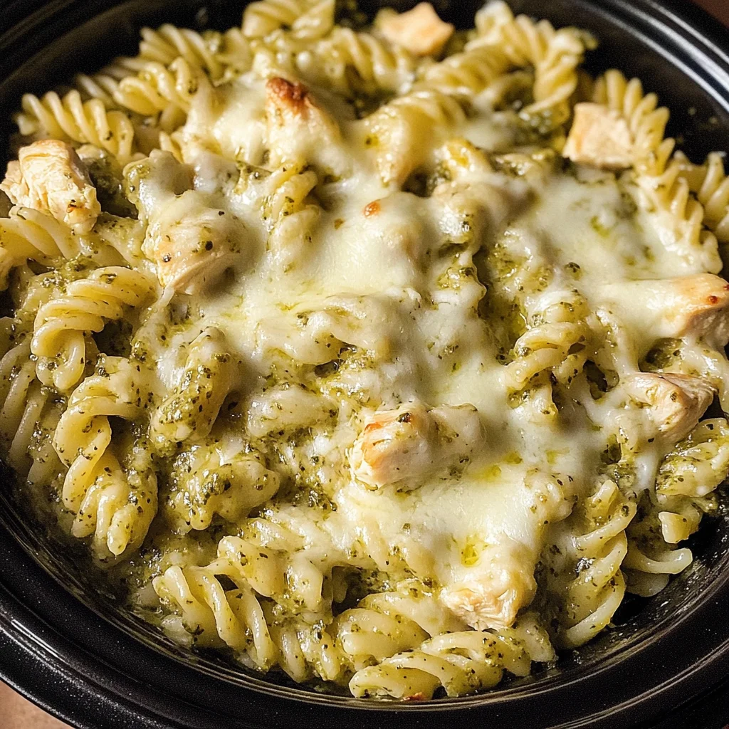 Slow Cooker Pesto Mozzarella Pasta