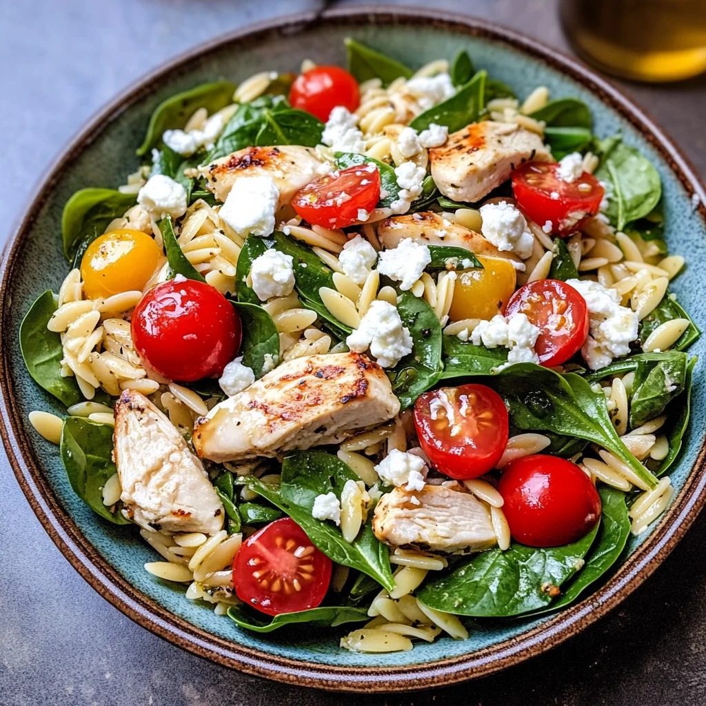 Spinach Orzo Chicken Salad with Goat Cheese